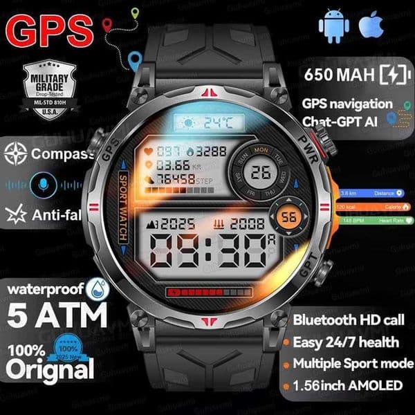 2025New Outdoors Military GPS Smart Watch Men 650mAh Compass Altimeter Clock 10ATM Waterproof Heart Rate Call Sports SmartwatchsXJ251210