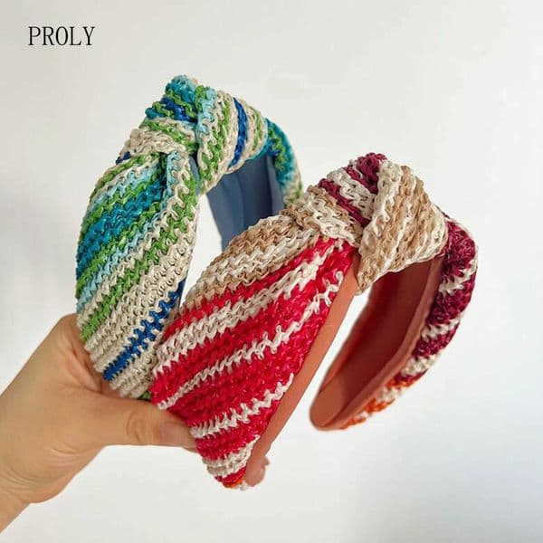 PROLY New Fashion Headband For Women Wide Side Knitted Hairband Autumn Winter Colorful Turban Center Knot Headwear WholesaleT251210