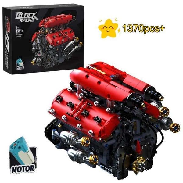 FUNXINEE V8 Turbo Engine Building Blocks Model Motorized Mechanical Set DIY Desktop Decoration Christmas Gift Adults Kids K260311