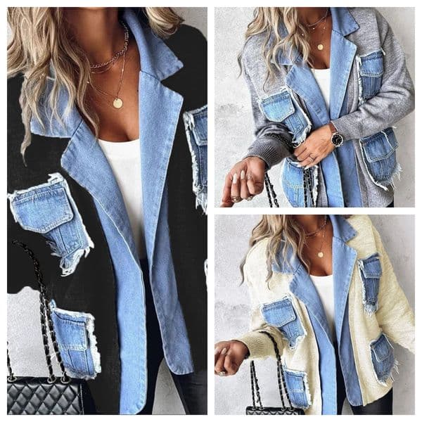 Casual loose slimming knitted cardigan 2025 autumn new fashion women's clothing spliced sweater western-style jacket