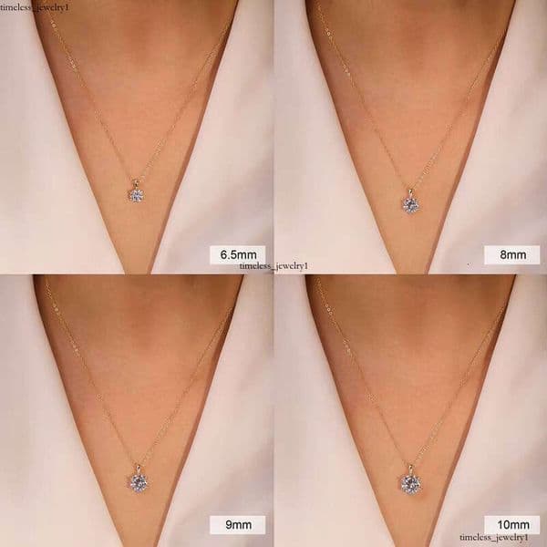 Classic Round Cut Pendant Necklace S Sterling Sier Crown Set 8A VVS Moissanite Women's Gift Jewelry