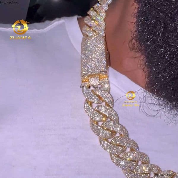 Custom Made Luxury Heavy 925 Solid Silver 18mm Big Guy Rapper Jewelry Iced Out Hip Hop VVS Moissanite Miami Cuban Link Chain