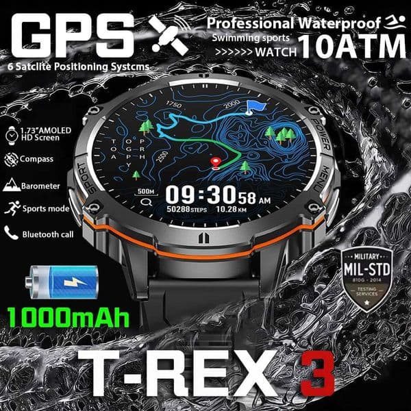 T-Rex 3 Military Grade 1000mAh Battery Smart Watch 10ATM Waterproof GPS Compass Altimeter Call AMOLED Men Swim Sports SmartwatchXJ251210
