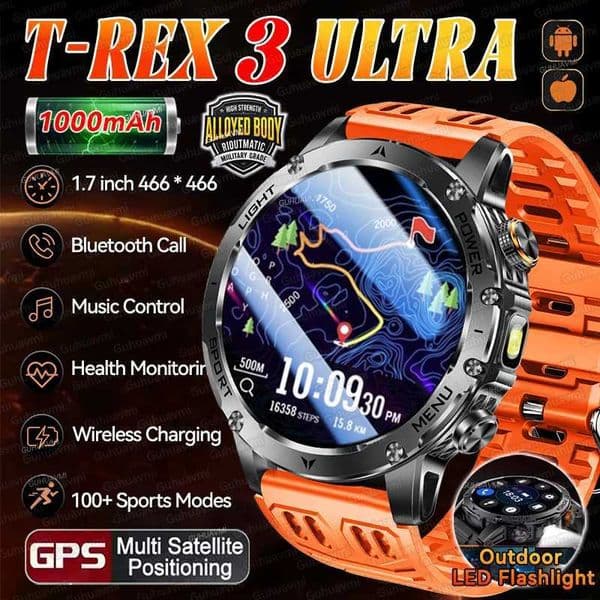 2025New T-Rex 3 Ultra 1000mAh Battery Smartwatchs 17 AMOLED Display Waterproof Flashlight Clock Phone Calls Sports Smart WatcXJ251210