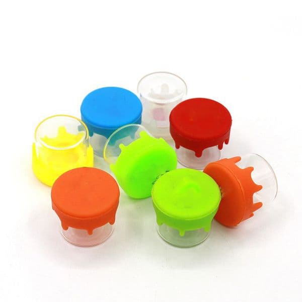 Wholesale 100Pcs 5Ml 6Ml Jars With Cartoon Pattern Logos Silicone Lid Cover Wax Glass Container Storage Case Jar Bottle Herb Tobacco Smoking Accessories B2