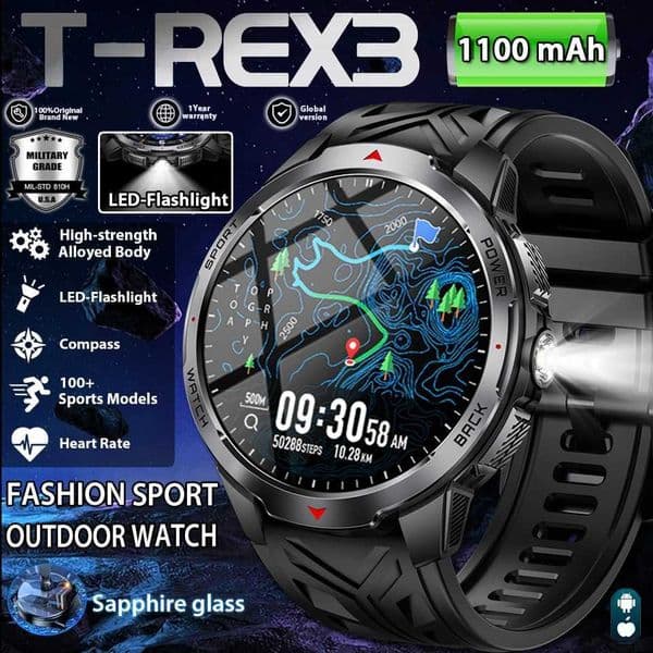 2026 New T-Rex 3 Smart Watch Men 1100mah Large Capacity Battery Compass 3ATM Waterproof Sport Fitness etooth Call SmartwatchXJ251210