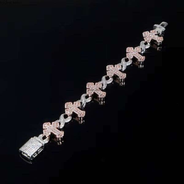 High-Quality Men's Jewelry Full Paved Rectangular VVS Moissanite Cross Cuban Chain Bracelet