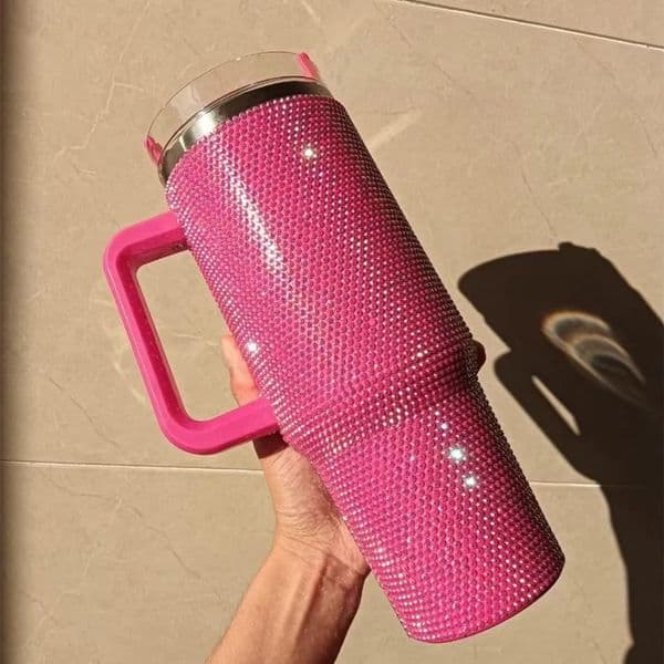 Tumblers 40oz Rhinestone Tumbler Stainless Steel Straw Women Cup Shiny Diamond Travel Car Thermoses Coffee Mug Water Bottle Drinkware