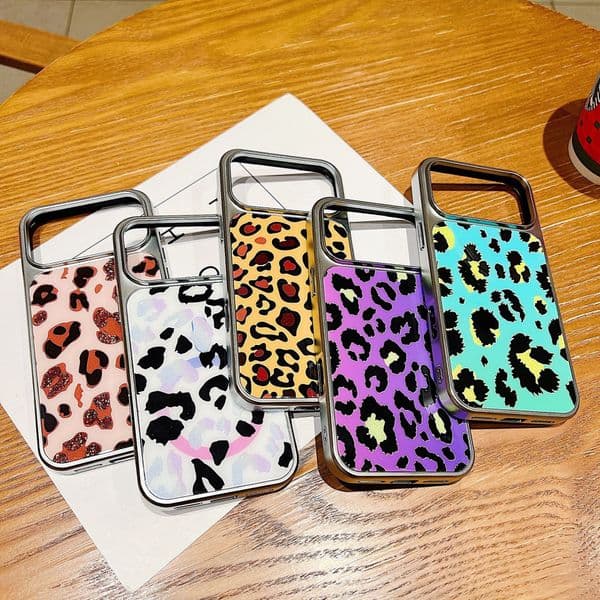 Korean and Japanese Style Epoxy Leopard Pattern Compatible with iPhone 17 Apple 16 Max Phone Case 15 Pro Electroplated Edge for Women