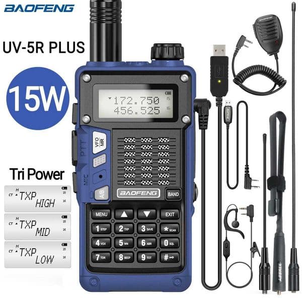 Baofeng UV-5R PLUS Walkie Talkie 15W Dual Band Tri Power Long Range High Power USB Charging 50KM For UV-5R Ham Two Way Radio M251210