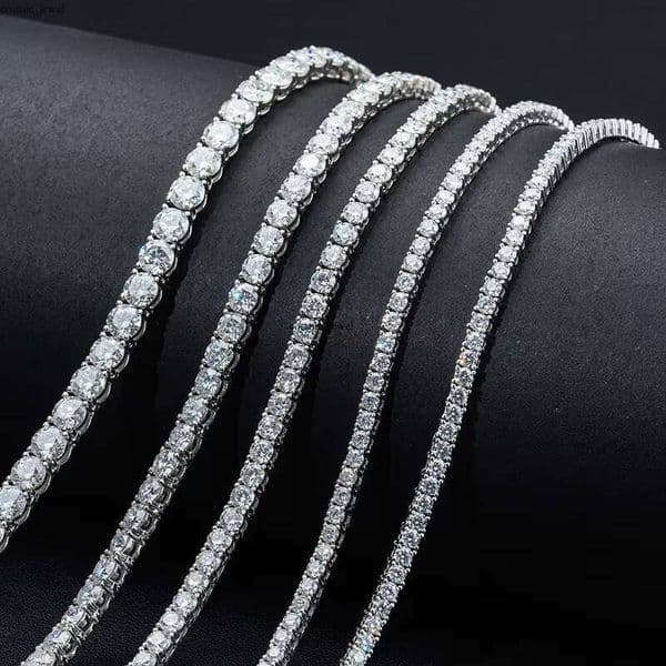 Stargems Wholesale S925 Sterling Silver Necklace 3mm 4mm 5mm DEF VVS Moissanite Tennis Chain
