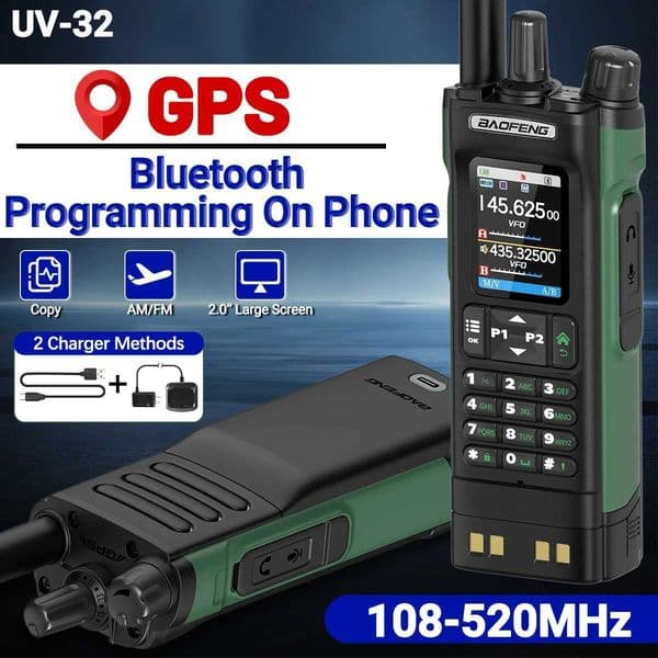 BAOFENG UV-32 Multi Band Walkie Talkie GPS Wireless Copy Frequency Phone APP Programming Air Band Type-C Ham Radio M251210