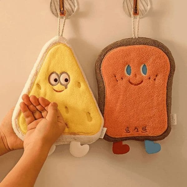 Cheese coral velvet hand wipes Cute soft absorbent towel Kitchen bathroom Bread Toast slices cookie doughnut hand wipes 251202
