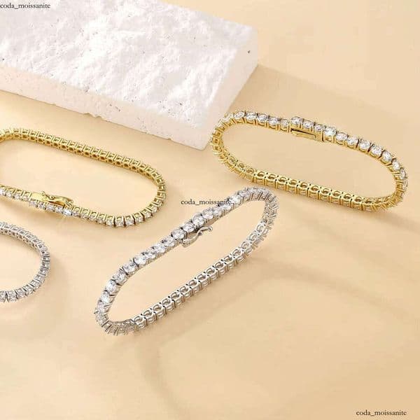 3mm 4mm White Gold Plated 925 Sterling Silver Unisex Iced Out Jewelry VVS Moissanite Chain VVS Moissanite Classic Tennis Bracelet