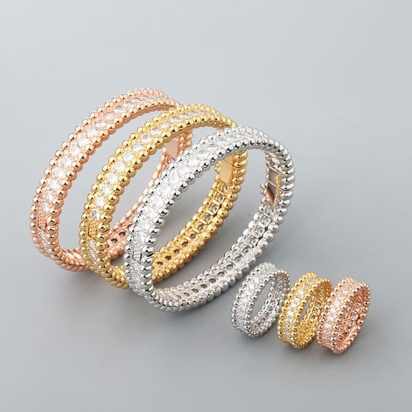 Single Row Full Diamond Copper Gold Plated 18K Rose Gold Bead Edge Bracelet for Women, Starry Sky Kaleidoscope Live Streaming Jewelry