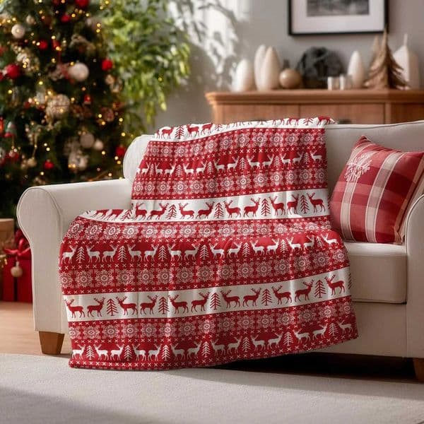 1PC Throw Christmas Reindeer Snowflake Flannel Blanket Xmas Holiday Throw Soft Warm Festival Decor Lucky Blankets Pefect Gifts H251209