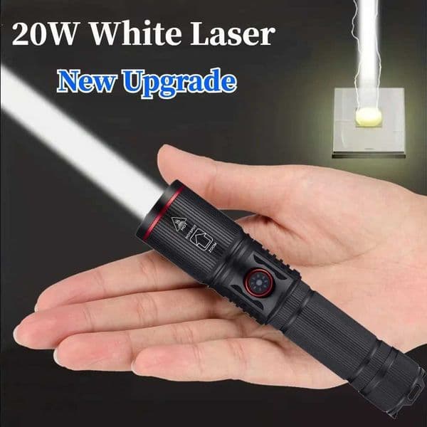 20W Zoom White Laser LED Flashlight High Power Type C Rechargeable Torch Camping Outdoor Hunting Fishing Walking Lighting Lamp Z251210