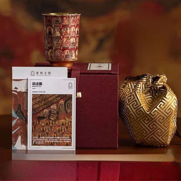Dunhuang Thousand Caves One Thought Tea Cup Gilded Ceramic Master Cup Gift Chinese Style Birthday Present for Men Elders