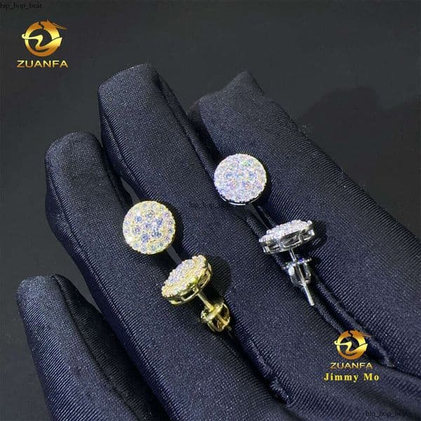 VVS Moissanite New Arrival Bulk Stock Best Selling Water Drop Delivery Men's Iced Out Hip Hop Sterling Silver 925 Silicon Stone Round Stud Earrings