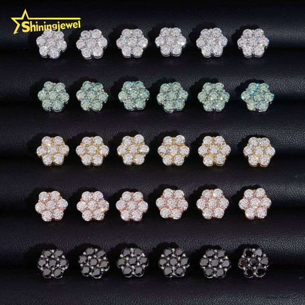 VVS Moissanite U.S. Warehouse Fast Shipping GRA Certified 14k Pass 18k Tester Hip-Hop Jewelry Iced VVS Silicon Stone GRA Cluster Earrings