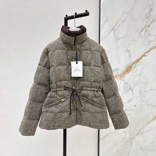Luxury Wool Down Jacket With Stand Collar Waist Cinched Puffer Jackets Thick Female Outwear Coat Elegant Commute Thick Version Top 251211