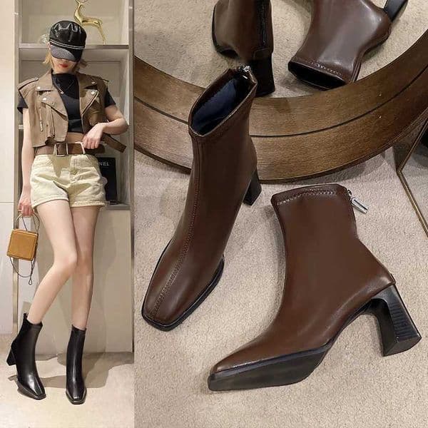 High Quality High Heel Boots Women Leather Winter Boots Women Comfortable Warm Fur Women Ankle Boots Shoes Black Brown D159XJ251211