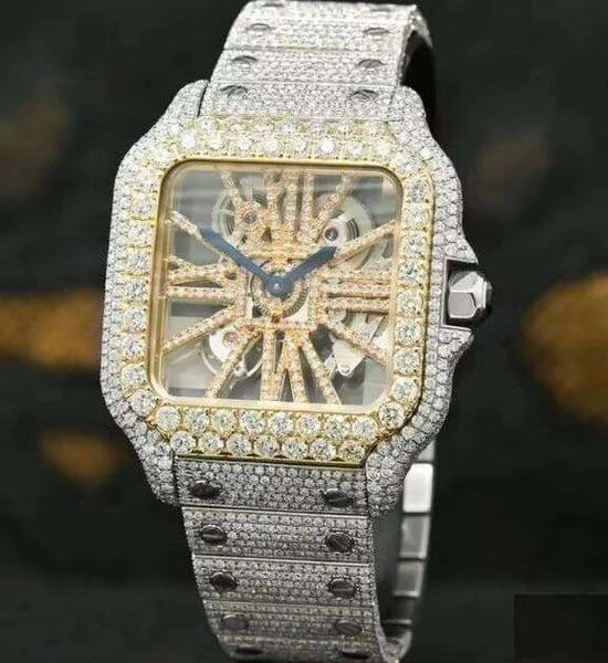 Hip Hop Bling Bust Down Automatic Movement Moissanite Diamond Watch, Fully Iced out Watch