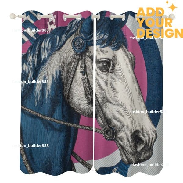 Custom Designer H Blackout Curtain for Bedroom 52x72 inch Long 2 Panels Luxury Horse Pattern Darkening with Grommet Insulated Blinds Privacy for Living Room H62