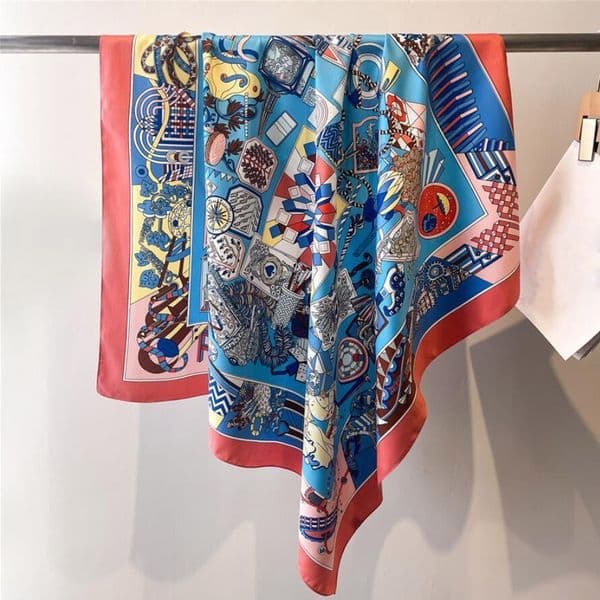 Summer Simple Design Fashion Beautiful Flower Satin Luxury Square Scarf Outdoor Shawl Silk Turban Beach Wrap Women Flower Scarves 90x90cm