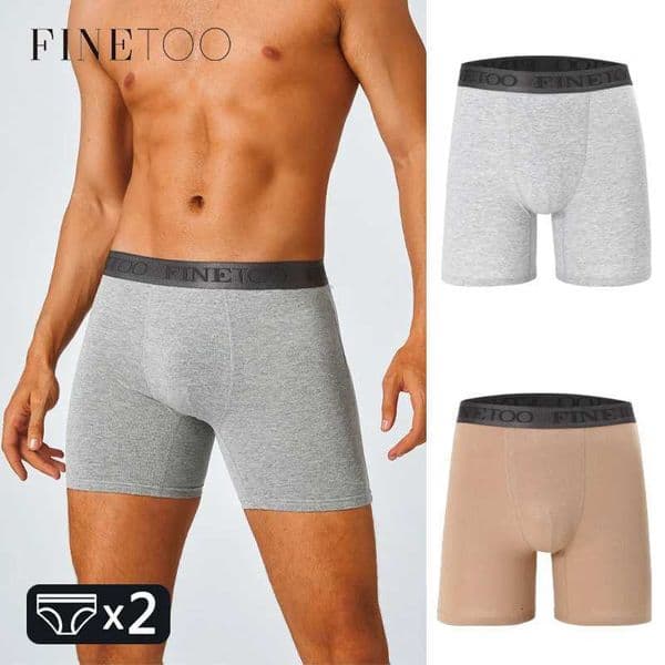 FINETOO 2pcs Cotton Long Boxers For Man Big Size Sports Fitness Pants Men Workout Tights Running Bottoming Shorts Panties S-XXLT251211