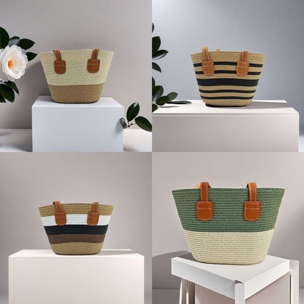 Beach Bags Handbag Beach Gradient Woven Tote Bag Street Shopping Woven Bag Park Stroll Shoulder Bag Gentle Healing Style Picnic enthusiasts
