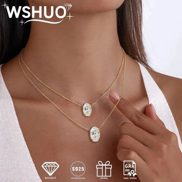 123 Oval Cut Pendant Necklace S925 Pure Silver Minimalist Highend Single Diamond Women Jewelry Gift 251203