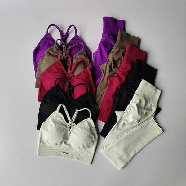 Seamless Hip Lifting Fitness Set Womens V-neck Bra Leggings Yoga Set Quick Drying Exercise Iron Massage High Fat Tight PantsT251211