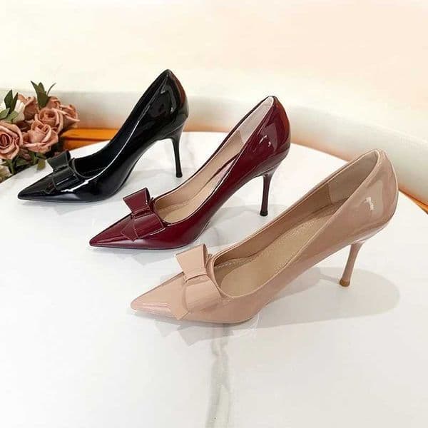 Fashion Stiletto Single Shoes Autumn New Pointed Toe Patent Leather Bow Non-Slip Wear-Resistant High Heels Z251211