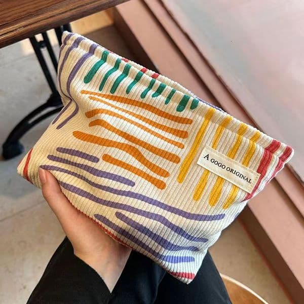 Ins Niche Corduroy Color-Block Striped Makeup Portable Travel Business Trip Skincare Storage Toiletry Bag