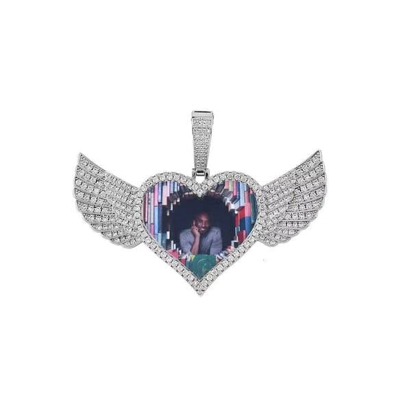NUOYA Customizable Heart Photo Pendant 925 Sterling Silver VVS Moissanite Wings Design Picture Pendant Hip Hop Fine Jewelry Gift