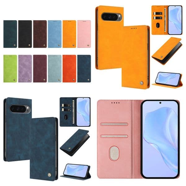 Leather Wallet Case For Google Pixel 10A 10 Pro XL 9 9A Moto G57 G67 G100 Edge 70 G 5G 2026 G06 G86 Power Suck Magnetic Closure ID Card Slot Flip Cover Holder
