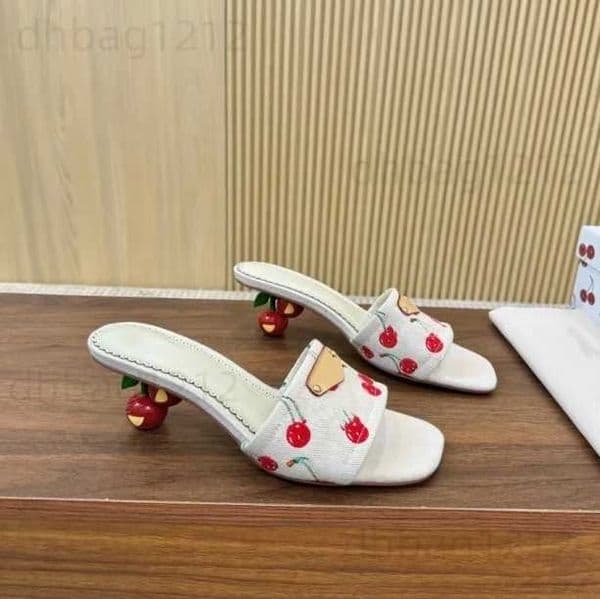 Famous Brand Women Sandals Shoes Brand Cherry Heels women summer slipper Embossed Slip On Slippers denim Low Heels Lady Comfort Walking 35-42 T251211