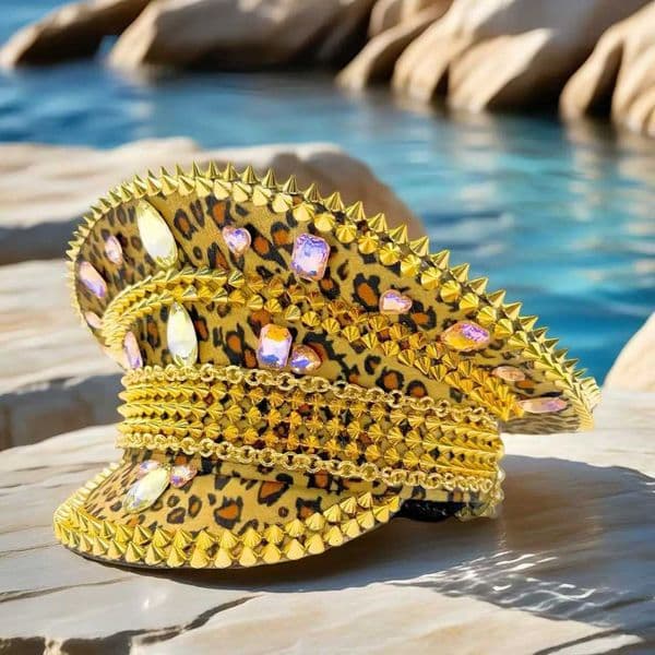 HongLuan Leopard Chain Steampunk Captain Hat Rhinestone for Burning Man Festival Woman Military Accessories Military Cap Man X251212