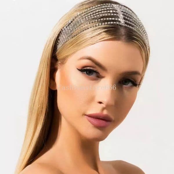Elegant Simple Multi-Layer Full Rhinestone Bridal Hairband Elastic Hair Hoop Headwear Jewelry Fashionable Personality