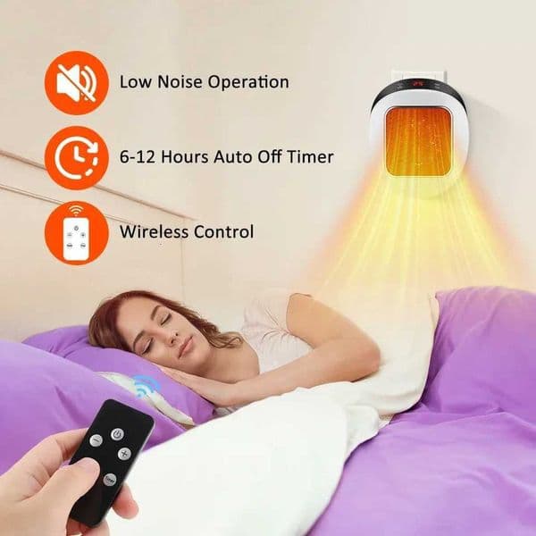 Electric Plug in Wall Heater Space Heater with Remote Wall Outlet LED Display Fast Heating Warm Air Blower for Home Office Room Z251212