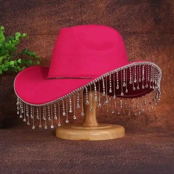 HongLuan Black Luxury Tassels Top Hats Elegant Cowboy Hat Rhinestone Woman Cowboy Accessories Party Caps for Man X2512127