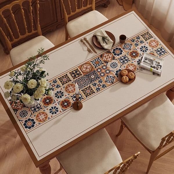 High-end Retro Leather Tablecloth Coffee Table Dustproof Protective Mat Waterproof Heat-resistant Wipeable Washable Dining Table Mat