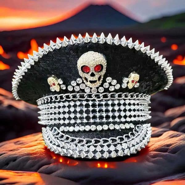HongLuan Luxury Black Steampunk Captain Hat Rhinestone for Burning Man Festival Woman Military Assessories Halloween Costume X251212