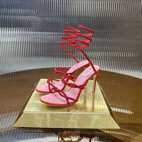 Braid Cleo Rhinestone Embellished Sandals Luxury designer women snake strass stiletto heel shoes Ankle Wraparound evening shoes Wedding heels Factory footwear