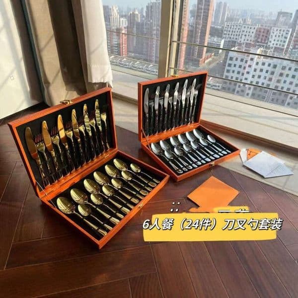24-Piece Stainless Steel Western Tableware Steak Knife, Fork, And Spoon Gift Box Set For Gifting B5