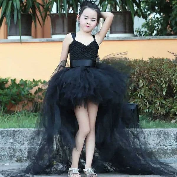 V-neck High Low Long Princess Dresses for Girls Kids Wedding Party Ball Gown Flower Girl Bridesmaid Costumes with Big Long Trail X251212