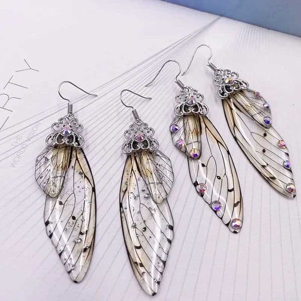 Handmade Fairy Clear Resin Simation Wing Earrings Foil Rhinestones Drop Earrings Rantic Wedding Bridal Jewelry X251212