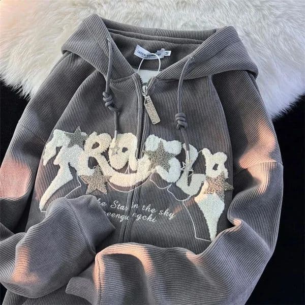 Fashion Embroidery Zip Up Hoodies Women Autumn Long Sleeve Tops Loose Hood Shirt Harajuku Y2K Clothes Female Sweatshirt Jacket 251205