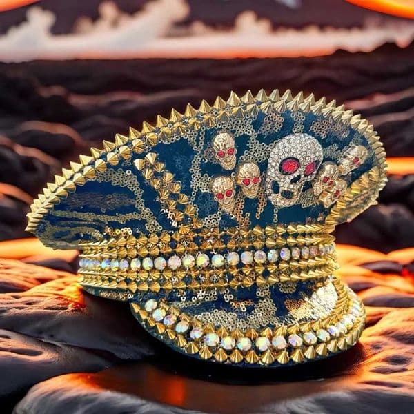 HongLuan Golden Steampunk Captain Hat Rhinestone for Burning Man Festival Woman Rave Festivals Accessories Party Caps for Man X2512121
